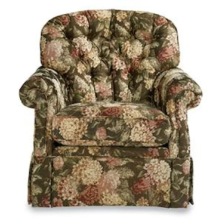 Traditional Swivel Glider with Kick-pleat Skirt and Pleated Rolled Arms